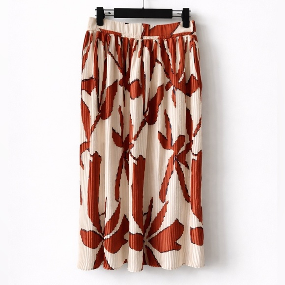 ba&sh Dresses & Skirts - Ba&Sh Ecru Abstract Floral Midi Lady Skirt Pintuck Pleat Size 0